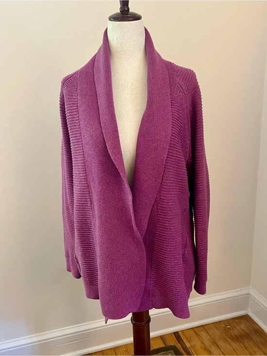 L.L. Bean Sweaters - L.L.Bean Cotton Shawl Collar Open Cardigan Sweater Purple Large Petite